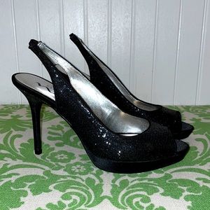 Touch of Nina Black Sparkle Heels Sz 9 New